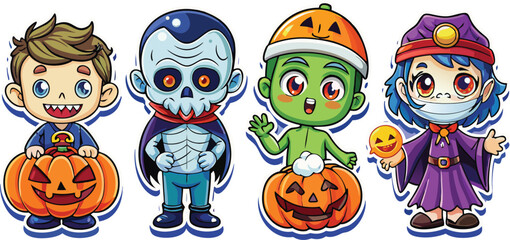 Happy Halloween day element background vector. Cute collection of spooky ghost, pumpkin, bat, candy, cat, skull, spider, grave, castle. Adorable halloween festival elements for decoration, prints.