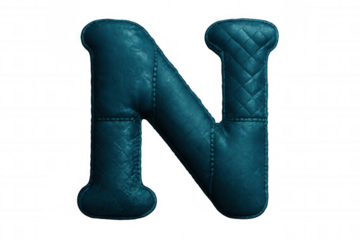 Teal leather capital letter n with visible stitching, isolated on transparent background, perfect for luxury, fashion or design projects