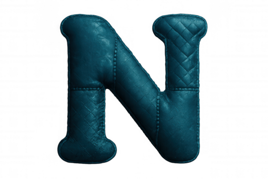 Teal leather capital letter n with visible stitching, isolated on transparent background, perfect for luxury, fashion or design projects - Powered by Adobe