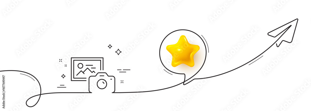 Poster photo camera line icon. continuous line with share plane. image photography sign. picture placeholde