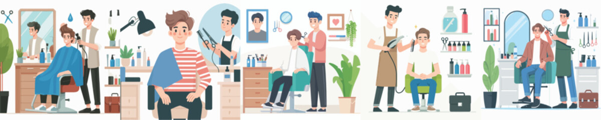 vector of young man going to the salon