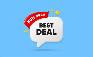 Best deal ribbon speech bubble. Now open flag ribbon. Best deal tag. Special offer Sale sign. Advertising Discounts symbol. 3d sparkle stars speech bubble. Vector