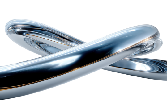 Shiny liquid chrome vortex floating above transparent background