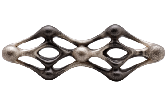 Molten chrome lattice forming fluid organic waves on transparent background