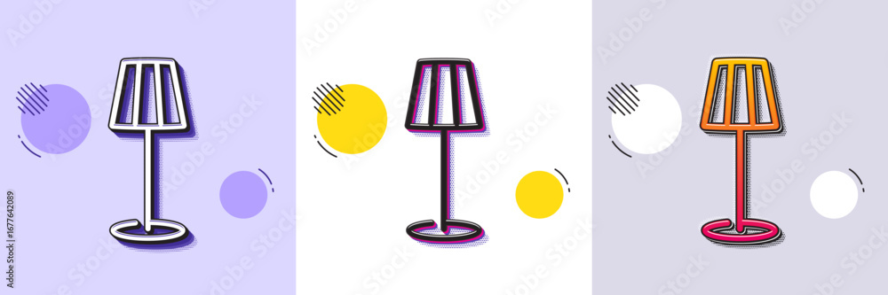 Poster floor lamp line icon. halftone dotted pattern. gradient icon with grain shadow. stand light sign. in