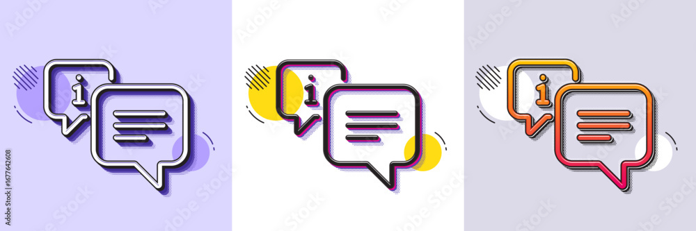 Poster information line icon. halftone dotted pattern. gradient icon with grain shadow. info speech bubble 