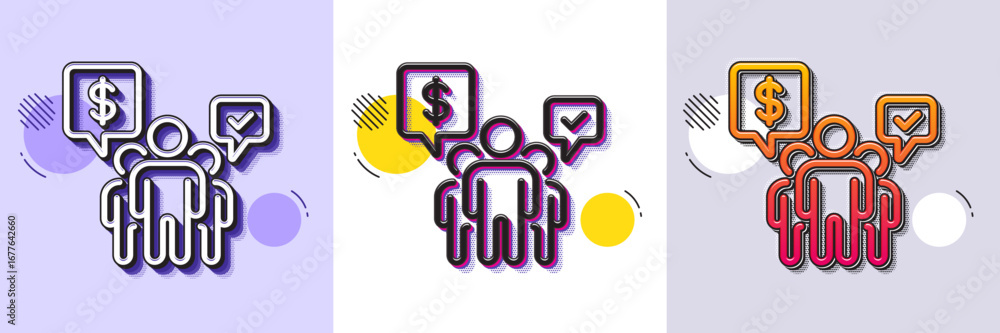 Poster teamwork line icon. halftone dotted pattern. gradient icon with grain shadow. employees chat sign. c