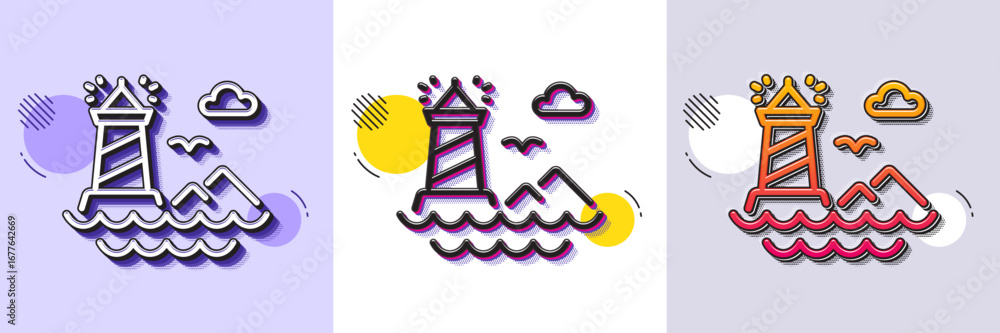 Poster lighthouse line icon. halftone dotted pattern. gradient icon with grain shadow. beacon tower sign. s