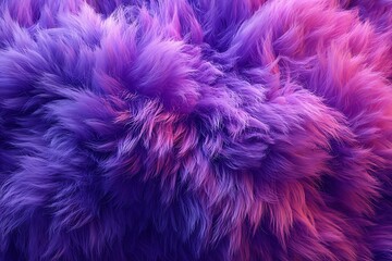 Fototapeta premium A vibrant, multicolored fur texture showcases a gradient of purples and pinks, with a soft, fluffy appearance.