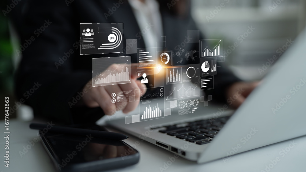 Poster data insights, charts, and analytics help visualize performance. data drives strategy, analytics enh
