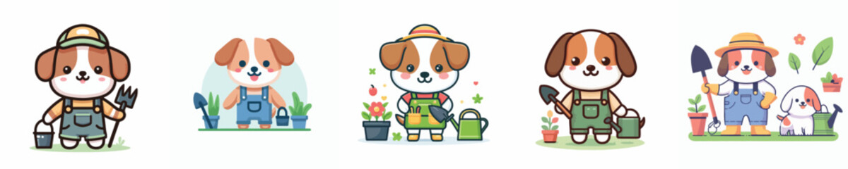 cute dog vector gardening in the garden
