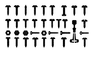 Set Of Screw Icons Isolated Silhouette Solid Icon With Steel, Hardware, Screw, Isolated, Bolt, Construction, Metal Infographic Simple Vector Illustration Logo
