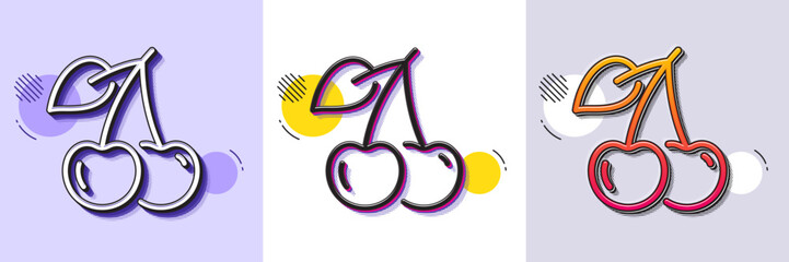 Cherry line icon. Halftone dotted pattern. Gradient icon with grain shadow. Fruit food sign. Diet nutrition symbol. Line cherry icon. Various designs. Vector