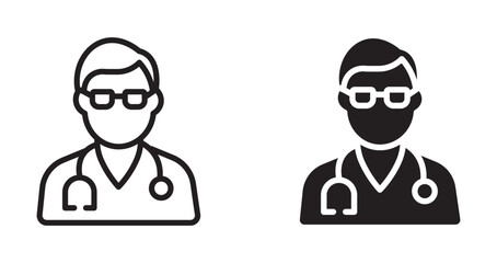 doctor vector icon set in outline and silhouette style . 