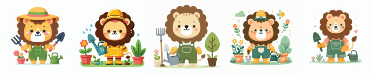 cute lion vector gardening in the garden