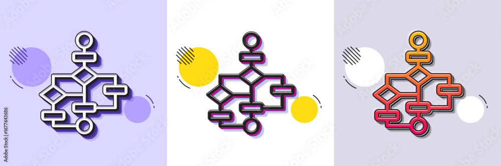 Aufkleber block diagram line icon. halftone dotted pattern. gradient icon with grain shadow. path scheme sign.