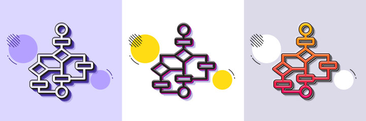 Block diagram line icon. Halftone dotted pattern. Gradient icon with grain shadow. Path scheme sign. Algorithm symbol. Line block diagram icon. Various designs. Vector