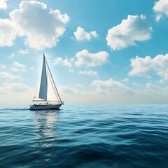 Elegant sailing yacht cruising peacefully under bright blue sky high resolution picture