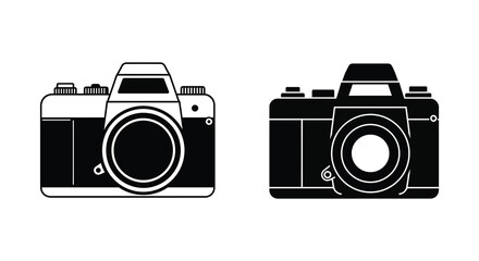 Two vintage camera icons in black and white for photography enthusiasts