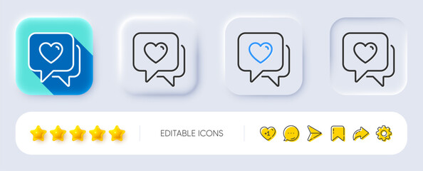 Heart line icon. Neumorphic, Flat shadow, 3d buttons. Love chat sign. Valentine day symbol. Line heart icon. Social media icons. Vector