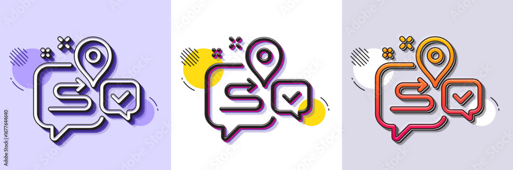 Poster journey line icon. halftone dotted pattern. gradient icon with grain shadow. road path sign. route m