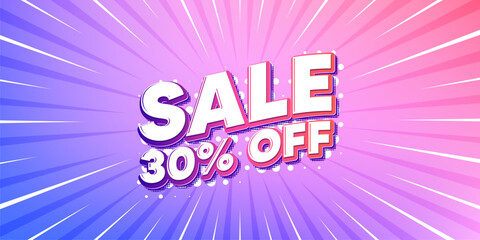 Sale sun rays gradient banner. Light burst background. Sale 30 percent off discount. Promotion price offer sign. Retail badge symbol. Gradient sun rays. Sunburst light. Vector