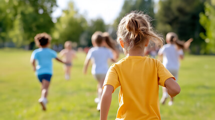 Naklejka premium Children Playing Outdoors In A Sunny Park