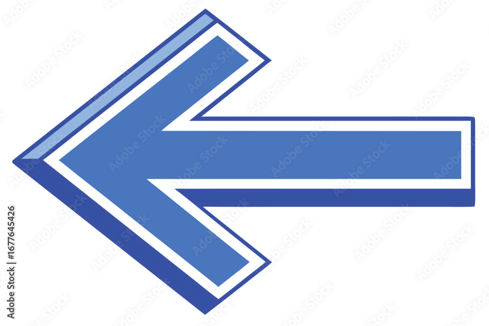 Fototapete blue arrow pointing left with shadow and white outline for web design navigation or user interface e