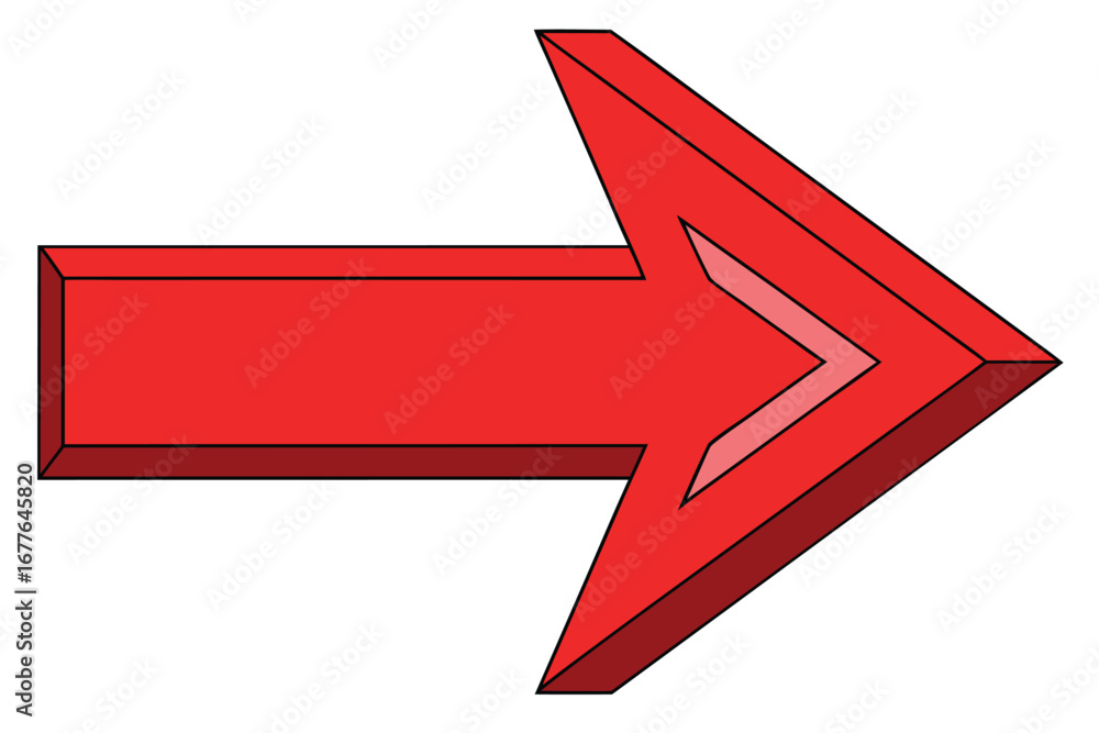 Poster bold red arrow pointing right indicating direction and navigation with modern design aesthetics for 