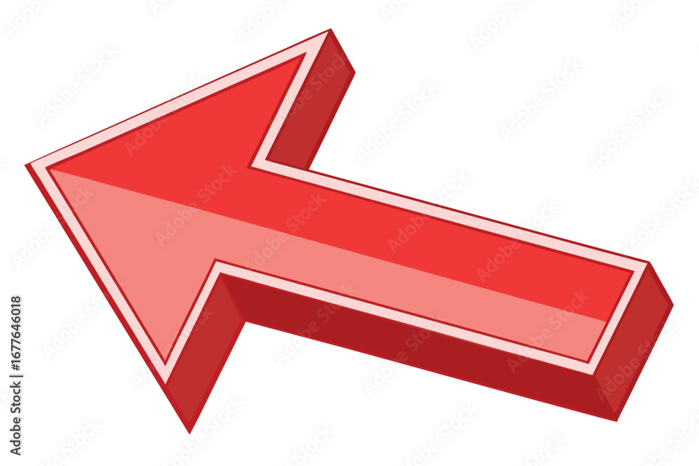 Fototapete bright red three dimensional arrow pointing left directional symbol graphic design element for prese