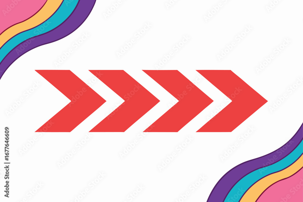 Poster colorful abstract background with forward pointing red arrows for technology business or presentatio