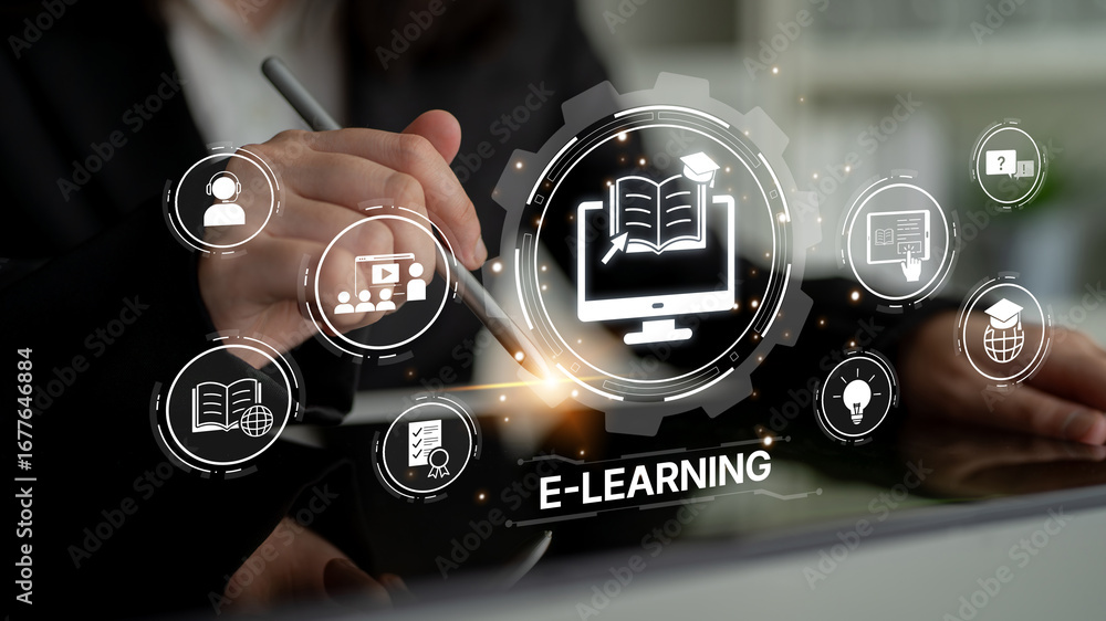 Aufkleber online education boosts access to learning. learn anytime through flexible platforms. education tech