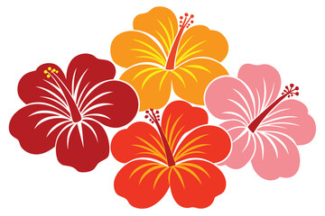 Colorful Hibiscus Flower Collection on White Background for Tropical Designs and Summer Vibes perfect for Hawaiian themed posters