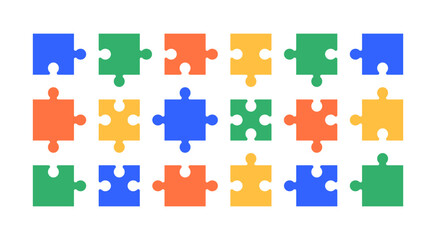 Naklejka premium set of black geometric puzzle silhouette elements, kids puzzle game set made of lines and shapes, jigsaw vector illustration on white background, design for card, invitation, wallpaper, poster 