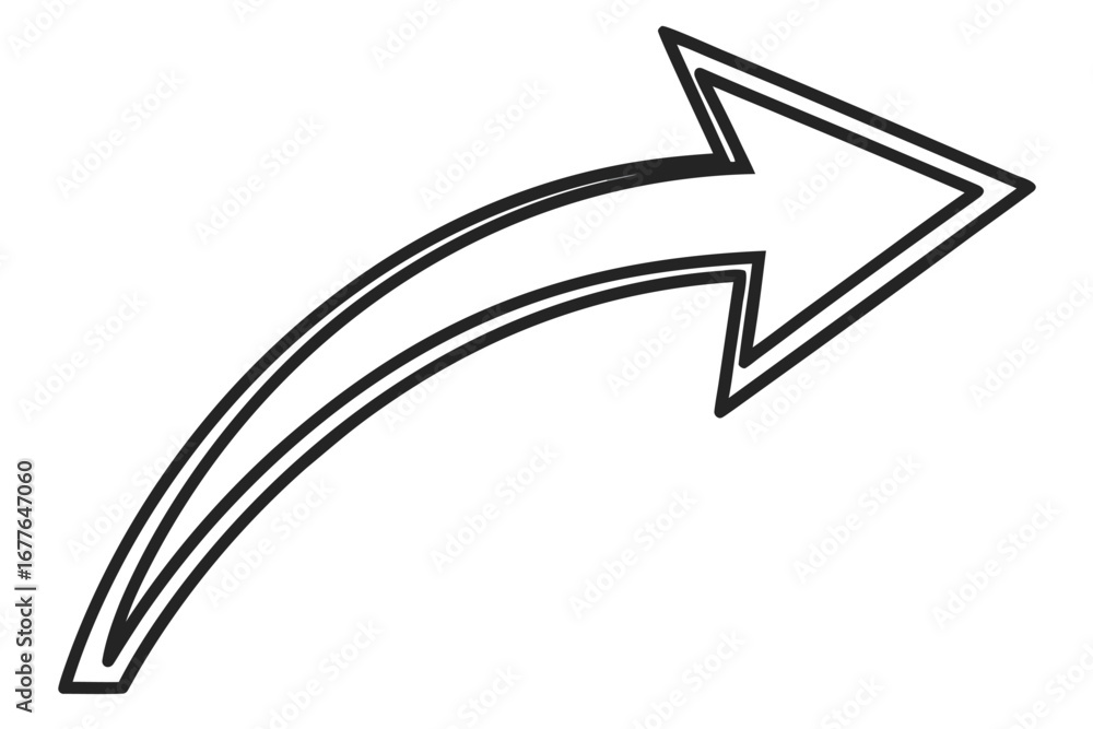 Poster curved arrow pointing right directional sign design graphic forward trajectory navigation symbol gui