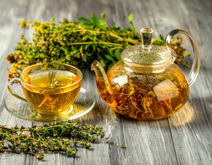 Herbal tea set on a wooden table