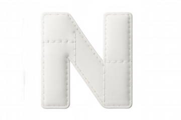 White leather letter n featuring prominent stitching, isolated on transparent backdrop, perfect for graphic design projects