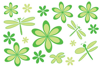 Delicate Green Floral Pattern with Dragonflies and Blossoms Springtime Nature Inspired Design Decorative Wallpaper Backdrop