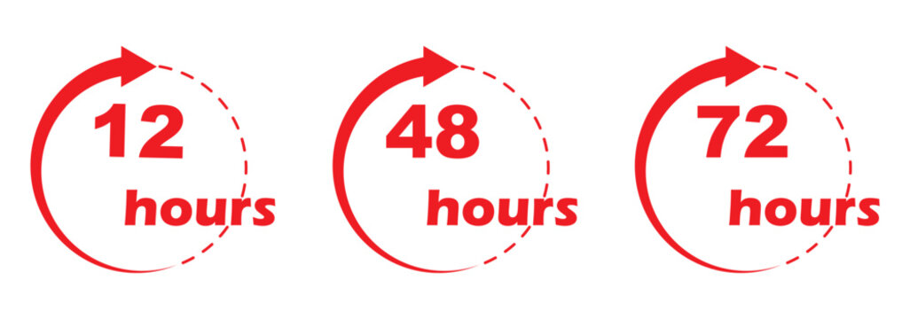 Compact UI and Repeating Clocks Pack. Red small-clock grid with arrow accents. 12, 48 and 72 hours clock arrow. Clock arrow vector work time Time Tracking and Management Infographic. EPS 10