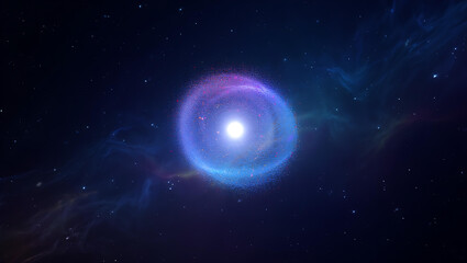 Bright white star with blue and purple nebula in deep space galaxy cosmos