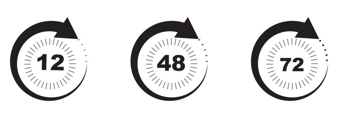 Compact UI and Repeating Clocks Pack. Red small-clock grid with arrow accents. 12, 48 and 72 hours clock arrow. Clock arrow vector work time Time Tracking and Management Infographic. EPS 10