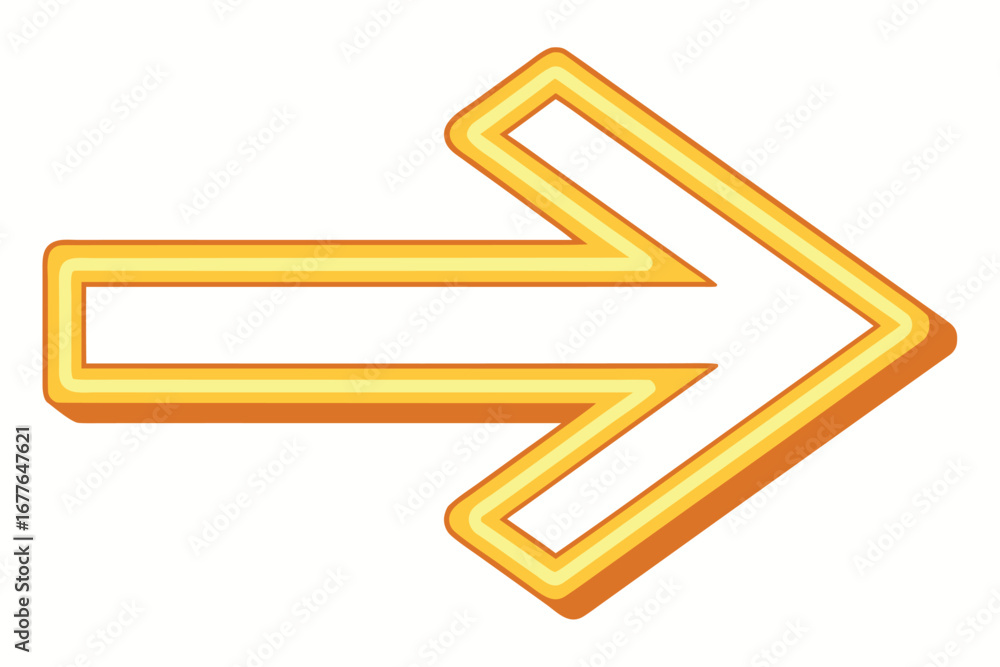Poster dynamic golden arrow graphic pointing right for navigation and directional design applications on wh
