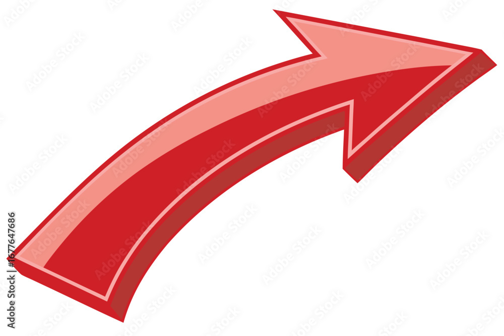 Poster dynamic red arrow pointing upward guiding direction and indicating growth with bold 3d perspective o
