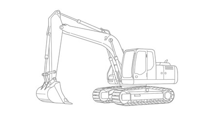 Excavator Outline Illustration Detailed Construction Vehicle Drawing for Technical or Educational Use © MALA