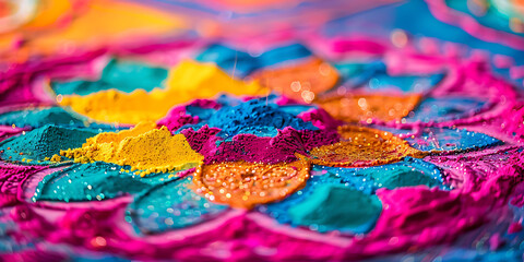 Obraz premium Vibrant, colorful powder arranged in a floral pattern, evoking celebration and joy.