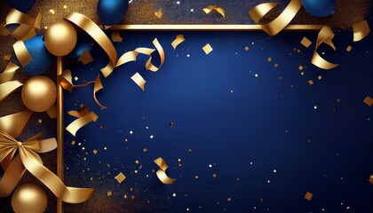 dark blue background with gold confetti and a golden frame ideal for celebratory designs