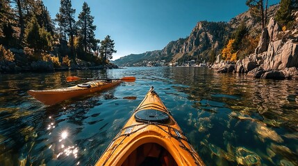 Kayaking in lakes with calm reflections or dynamic paddling through wild waters, perfect for outdoor sports, eco-tourism, and adventure