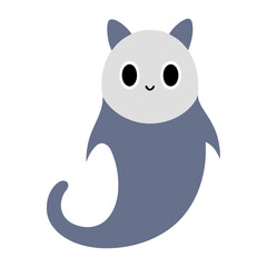 Cute blue ghost with cat ears and smiling face