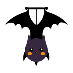 Cute kawaii bat hanging upside down with big eyes