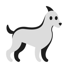 Simple stylized dog illustration in light gray and black